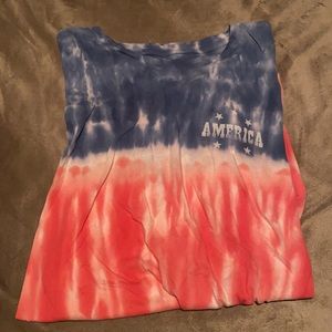 American Eagle red white and blue tie die shirt